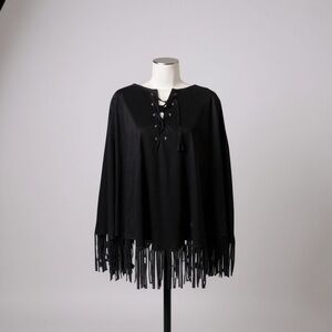 New Marc Brouwer Black Faux Suede Fringe southwestern Poncho OS